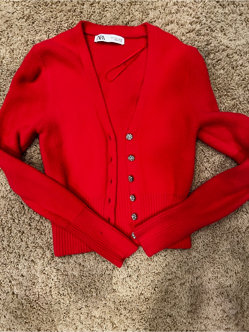 Zara Red cardigan Button Sweater